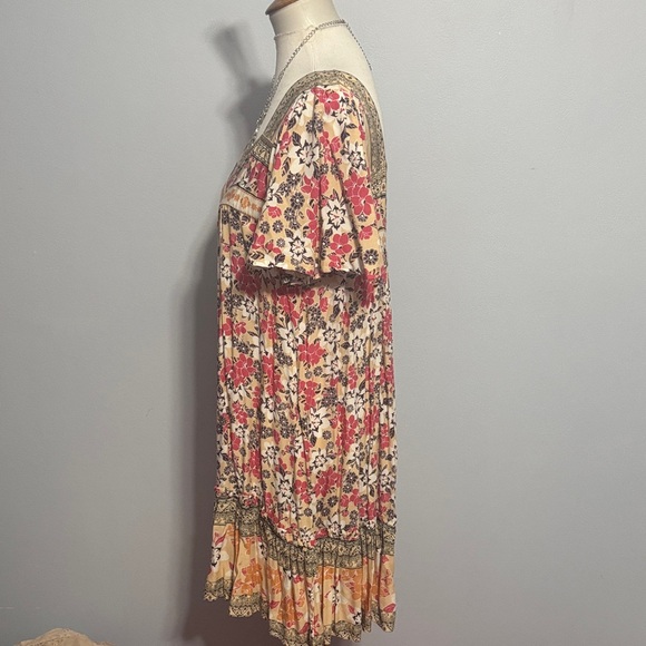 JODIFL Cream Midi Dress with Coral and Mustard Floral Print - Picture 2 of 4